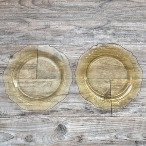 Vintage Amber Depression Glass 11" Dinner Plates Set of 2 Floral Antique Yellow